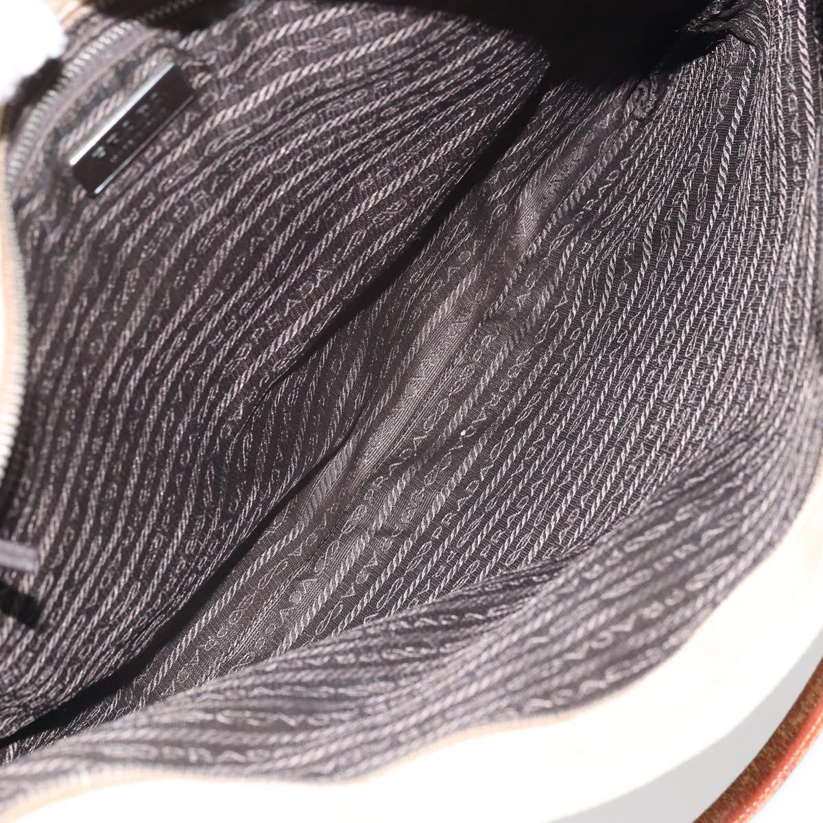 PRADA Hand Bag Canvas Beige Silver Auth 157531