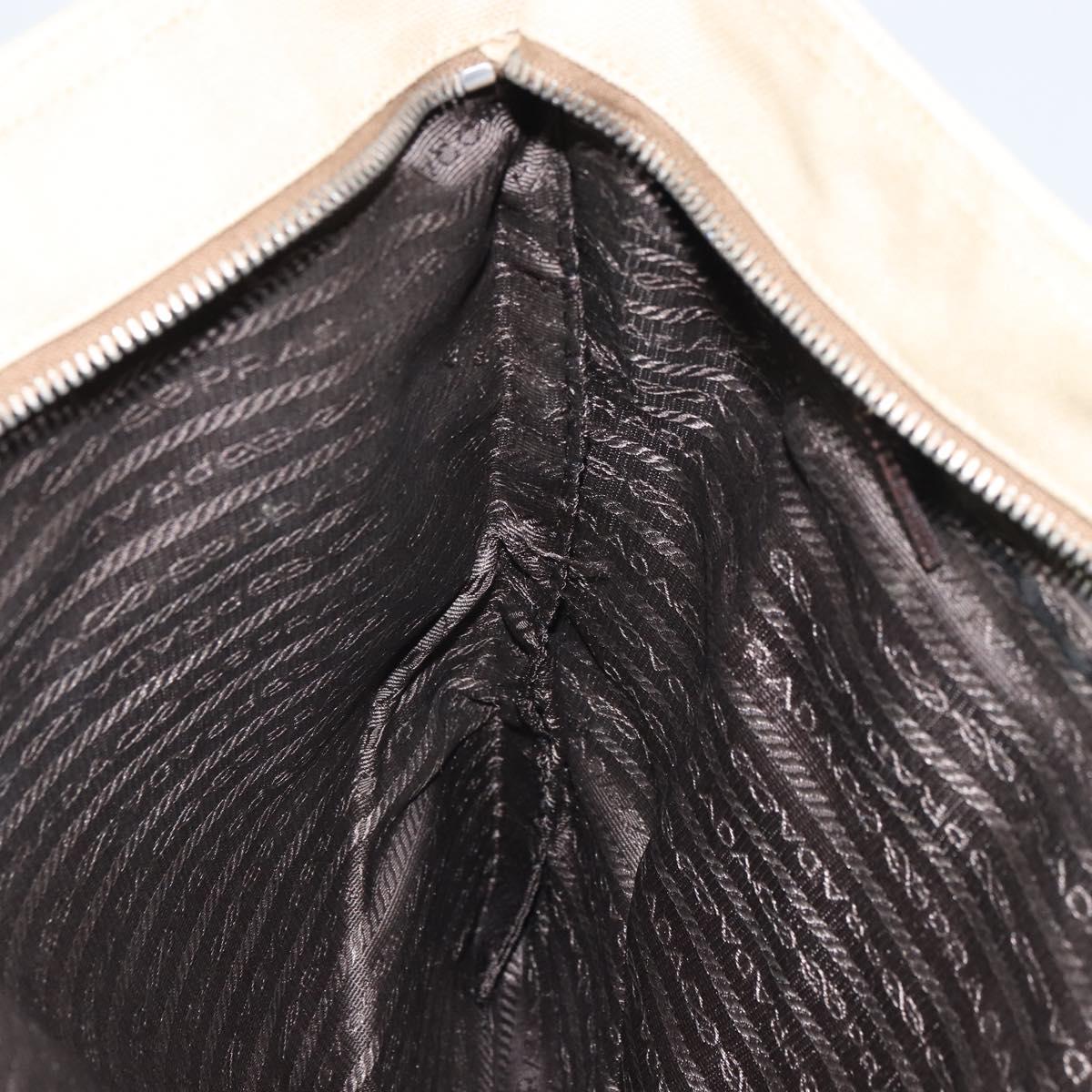 PRADA Hand Bag Canvas Beige Silver Auth 157531