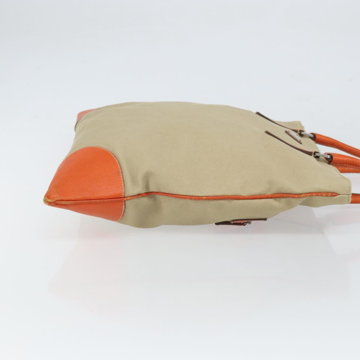 PRADA Hand Bag Canvas Beige Silver Auth 157531