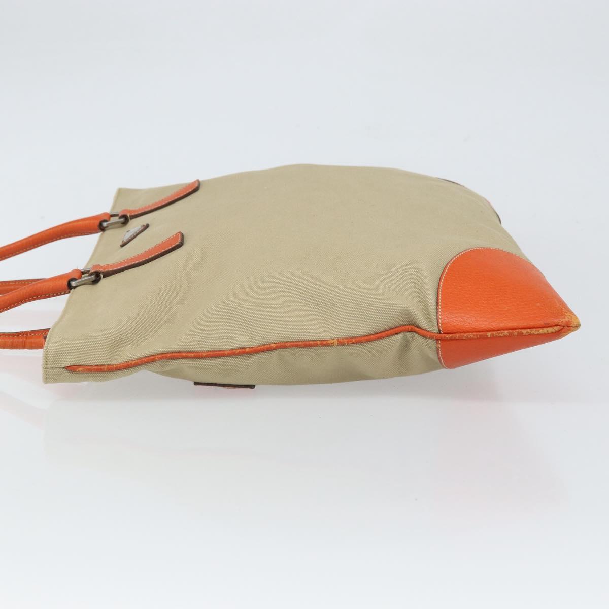 PRADA Hand Bag Canvas Beige Silver Auth 157531