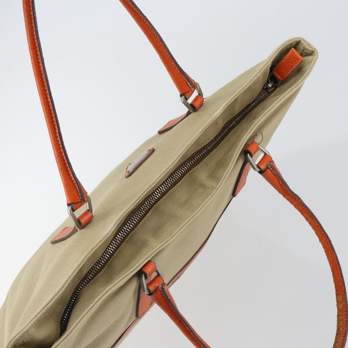 PRADA Hand Bag Canvas Beige Silver Auth 157531