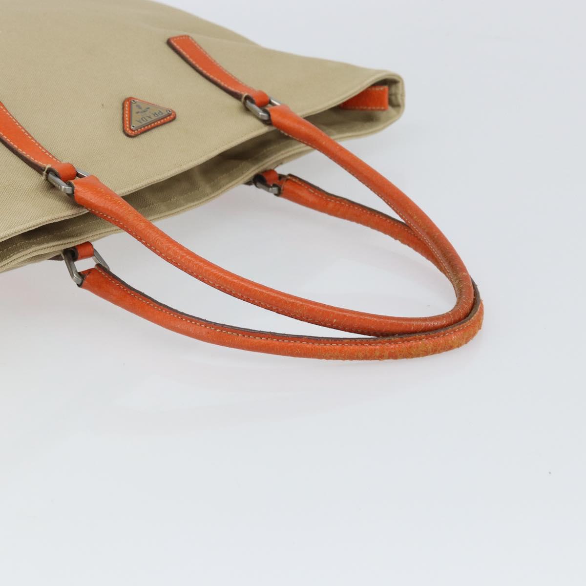 PRADA Hand Bag Canvas Beige Silver Auth 157531