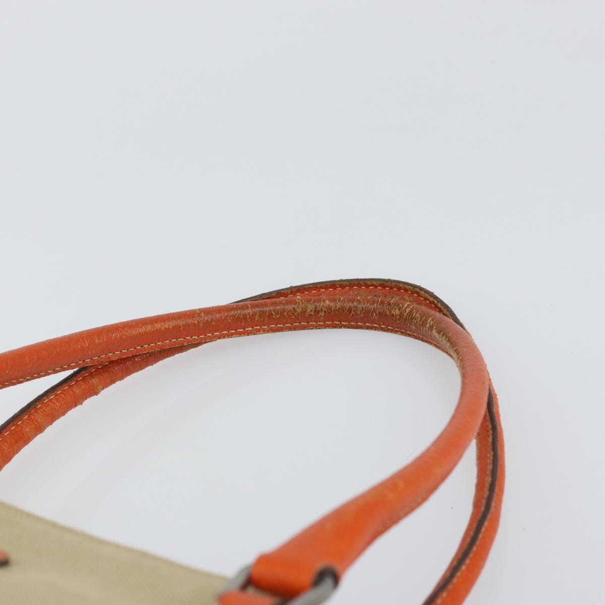 PRADA Hand Bag Canvas Beige Silver Auth 157531