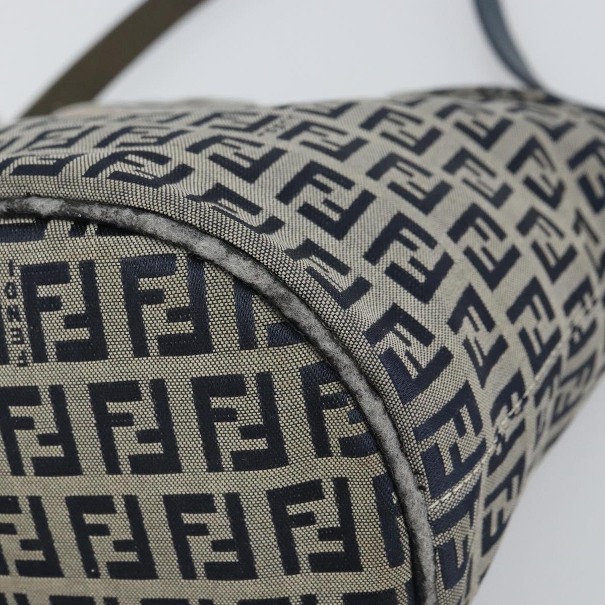 FENDI Zucchino Canvas Mamma Baguette Hand Bag Navy Silver Auth 157532