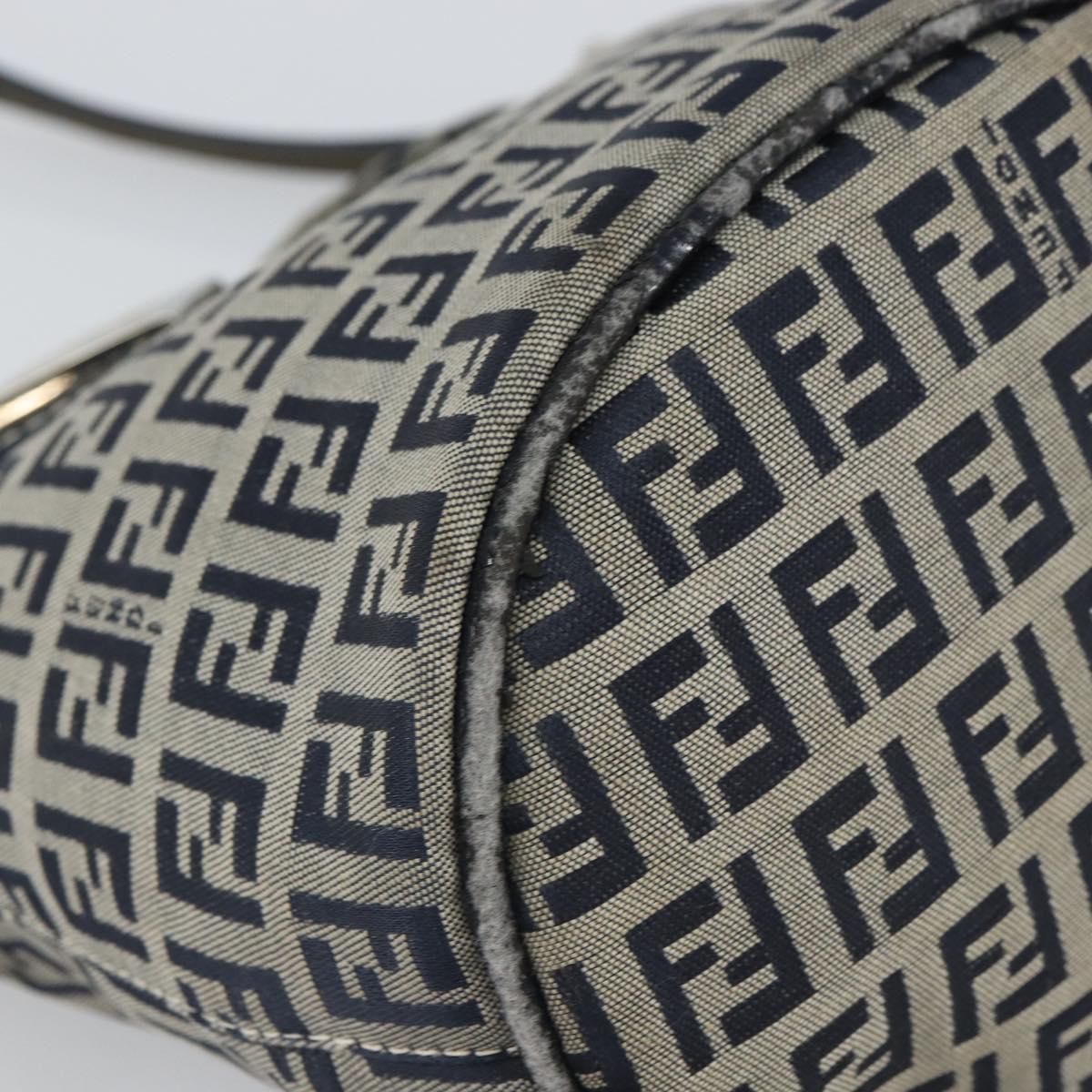 FENDI Zucchino Canvas Mamma Baguette Hand Bag Navy Silver Auth 157532