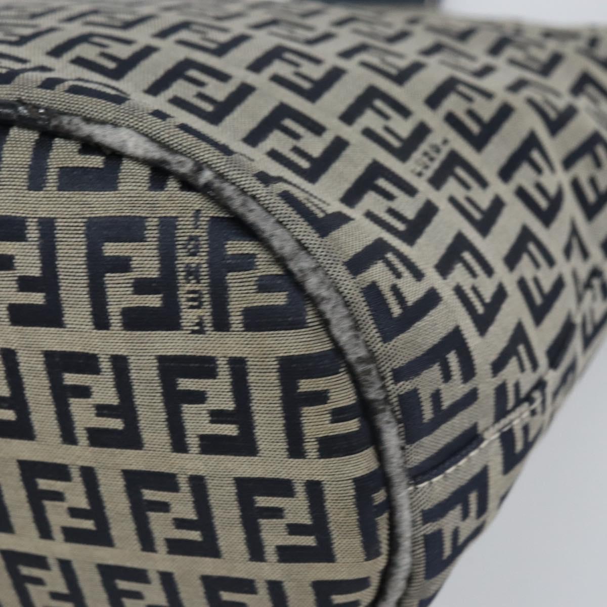 FENDI Zucchino Canvas Mamma Baguette Hand Bag Navy Silver Auth 157532