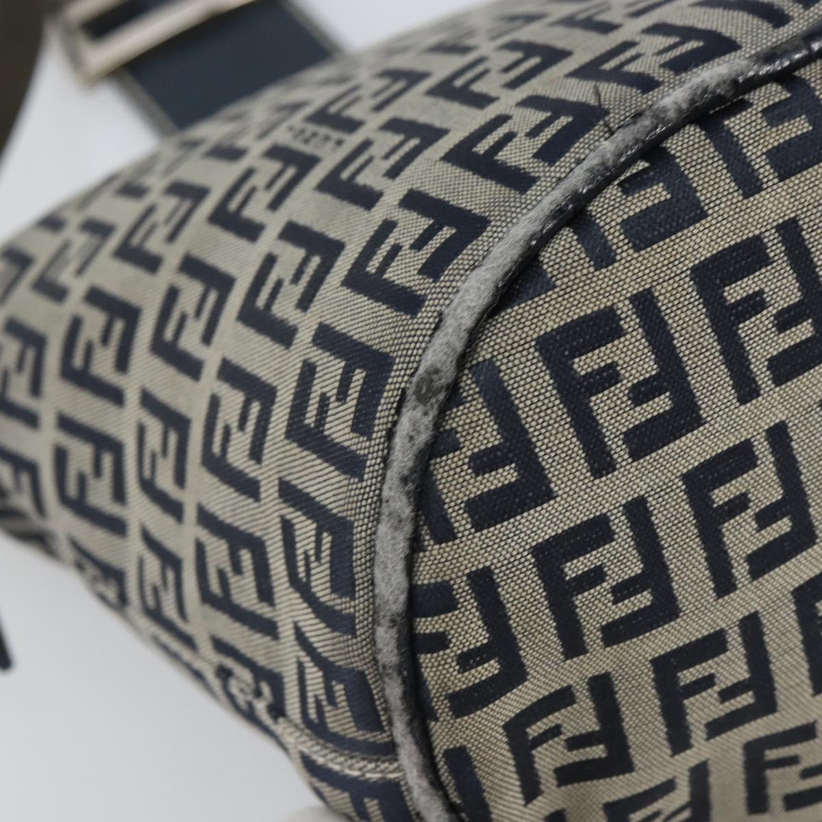 FENDI Zucchino Canvas Mamma Baguette Hand Bag Navy Silver Auth 157532