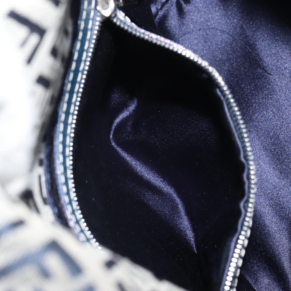 FENDI Zucchino Canvas Mamma Baguette Hand Bag Navy Silver Auth 157532
