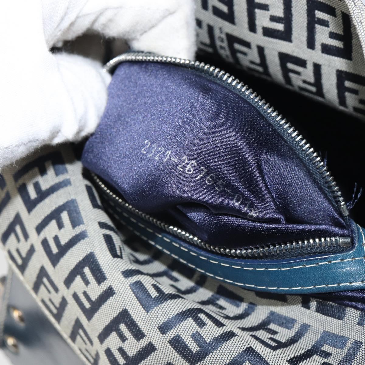 FENDI Zucchino Canvas Mamma Baguette Hand Bag Navy Silver Auth 157532