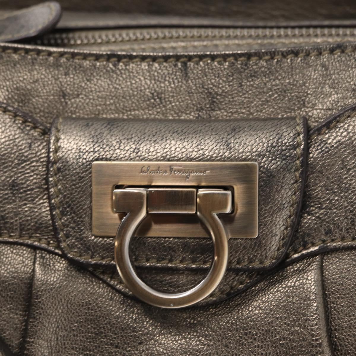 Salvatore Ferragamo Gancini Hand Bag Leather Gold Auth 157533
