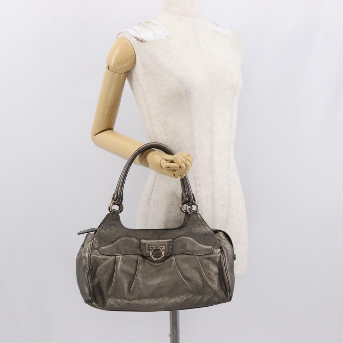 Salvatore Ferragamo Gancini Hand Bag Leather Gold Auth 157533