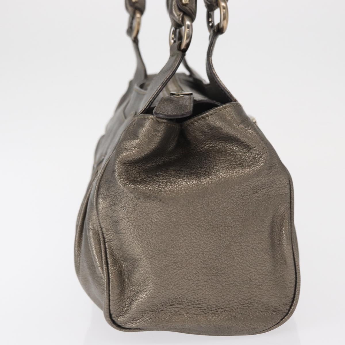 Salvatore Ferragamo Gancini Hand Bag Leather Gold Auth 157533