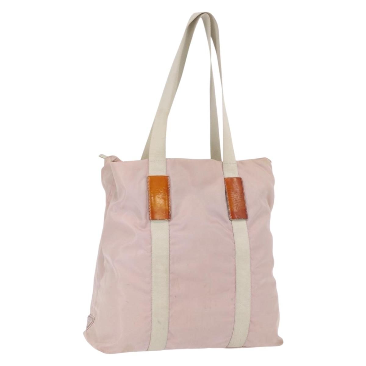 PRADA Tote Bag Nylon Pink Silver Auth 157534