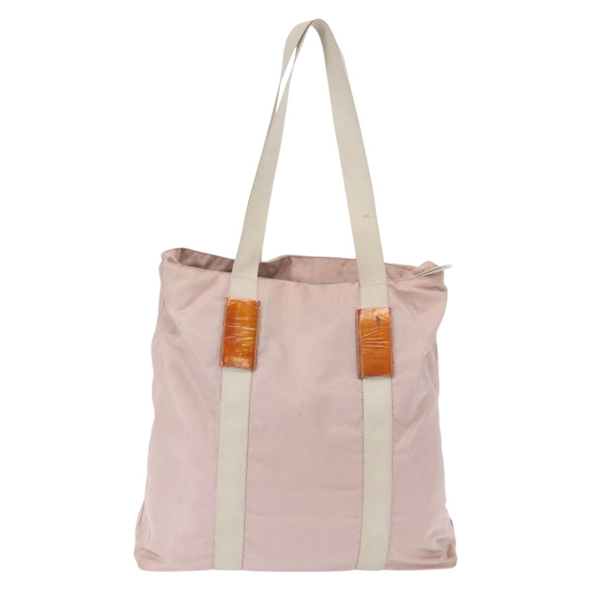 PRADA Tote Bag Nylon Pink Silver Auth 157534