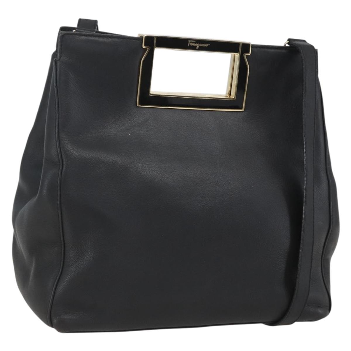 Salvatore Ferragamo Hand Bag Leather 2way Black Gold Auth 157535V