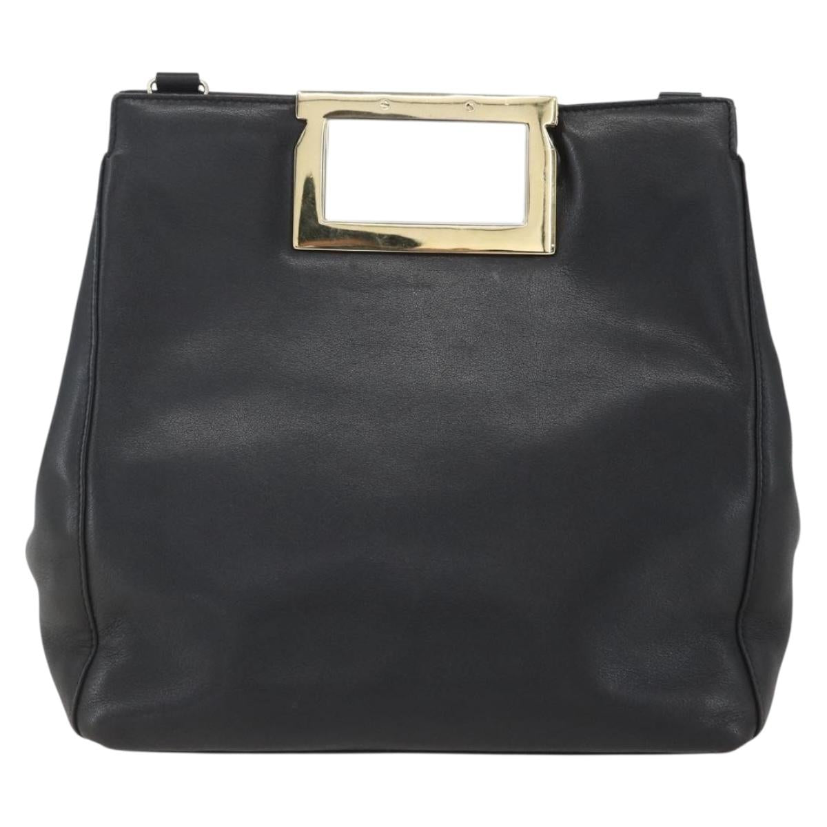 Salvatore Ferragamo Hand Bag Leather 2way Black Gold Auth 157535V
