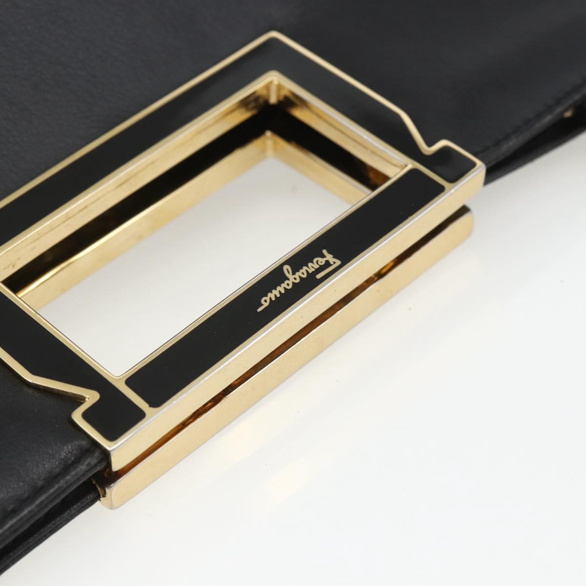 Salvatore Ferragamo Hand Bag Leather 2way Black Gold Auth 157535V