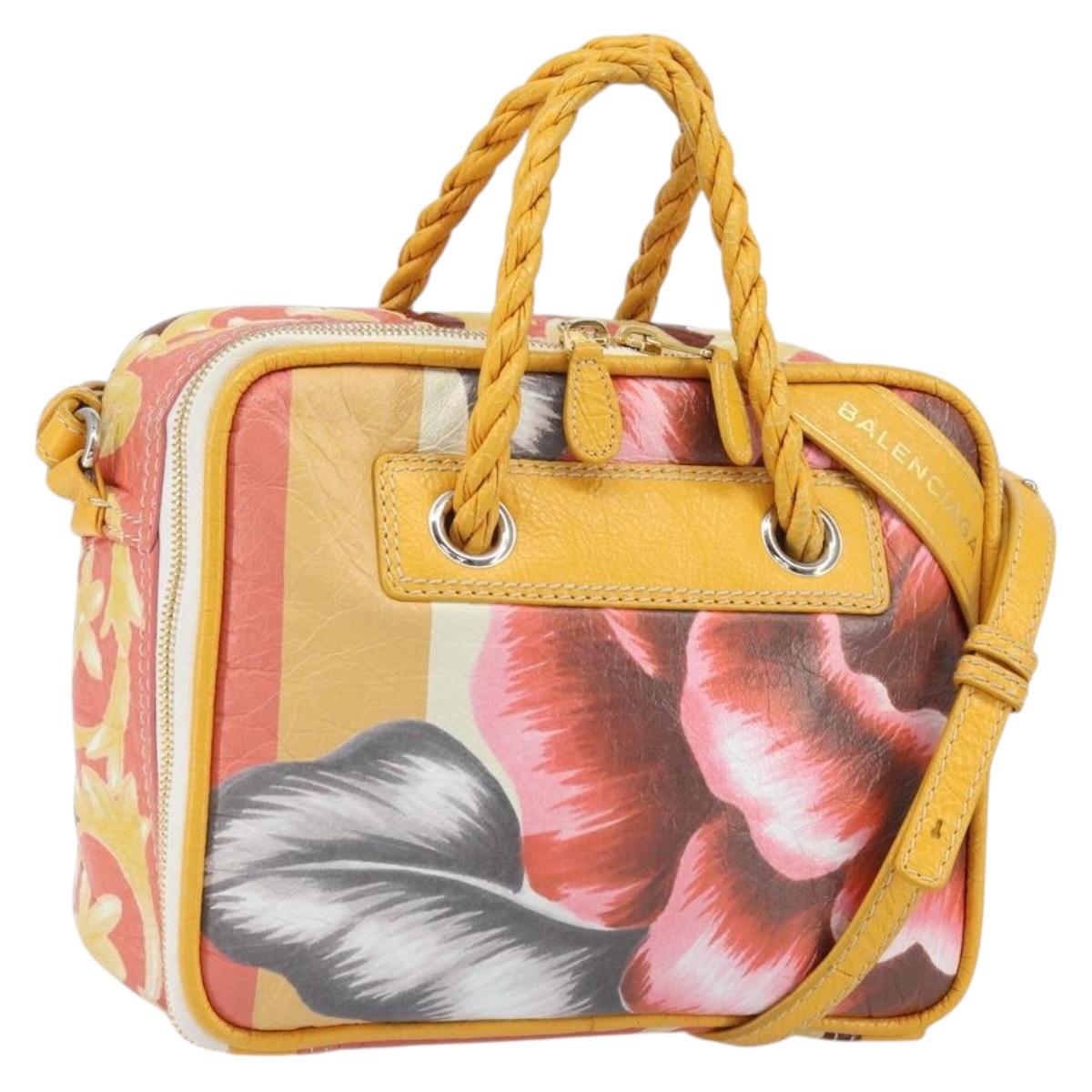 BALENCIAGA Flower Hand Bag Canvas 2way Pink Silver Auth 157542V