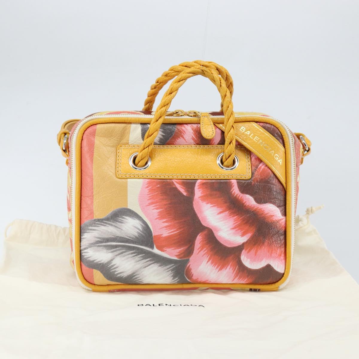 BALENCIAGA Flower Hand Bag Canvas 2way Pink Silver Auth 157542V