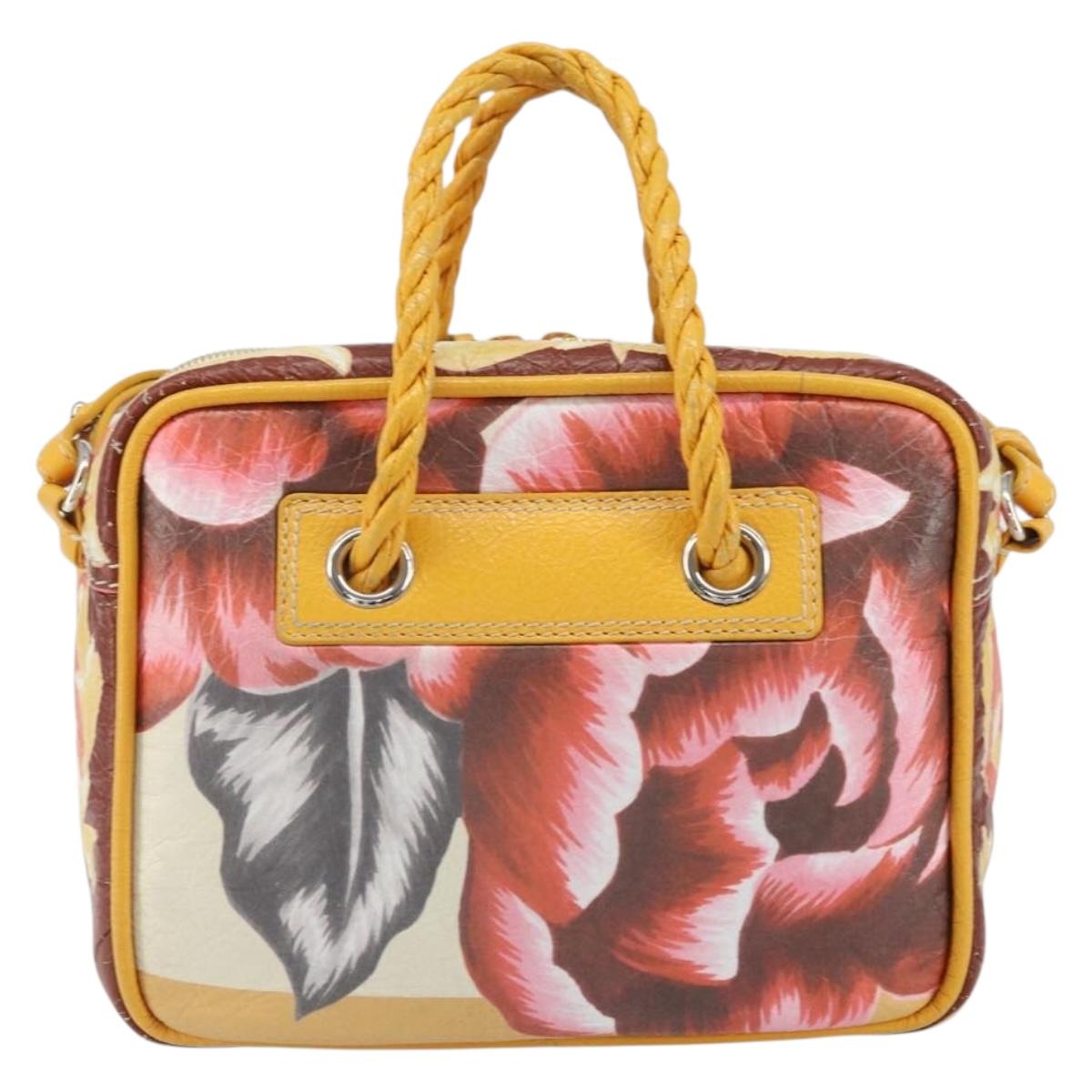 BALENCIAGA Flower Hand Bag Canvas 2way Pink Silver Auth 157542V