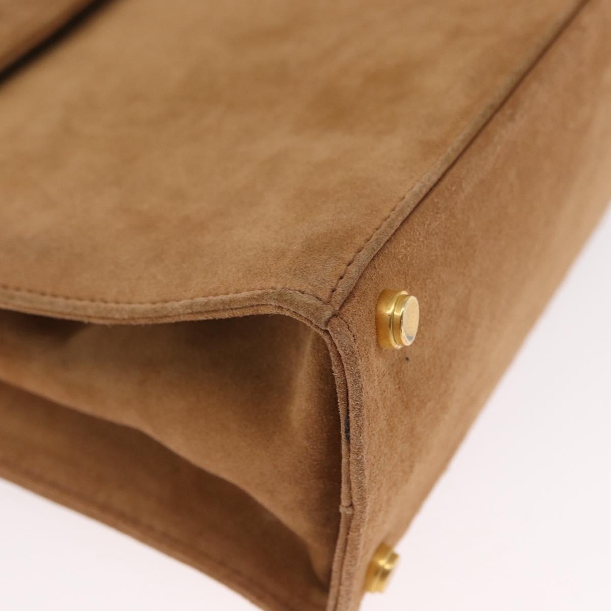 Salvatore Ferragamo Gancini Hand Bag Suede 2way Beige Gold Auth 157544