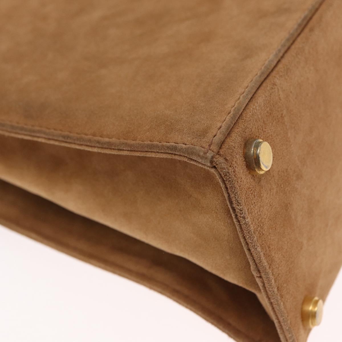 Salvatore Ferragamo Gancini Hand Bag Suede 2way Beige Gold Auth 157544