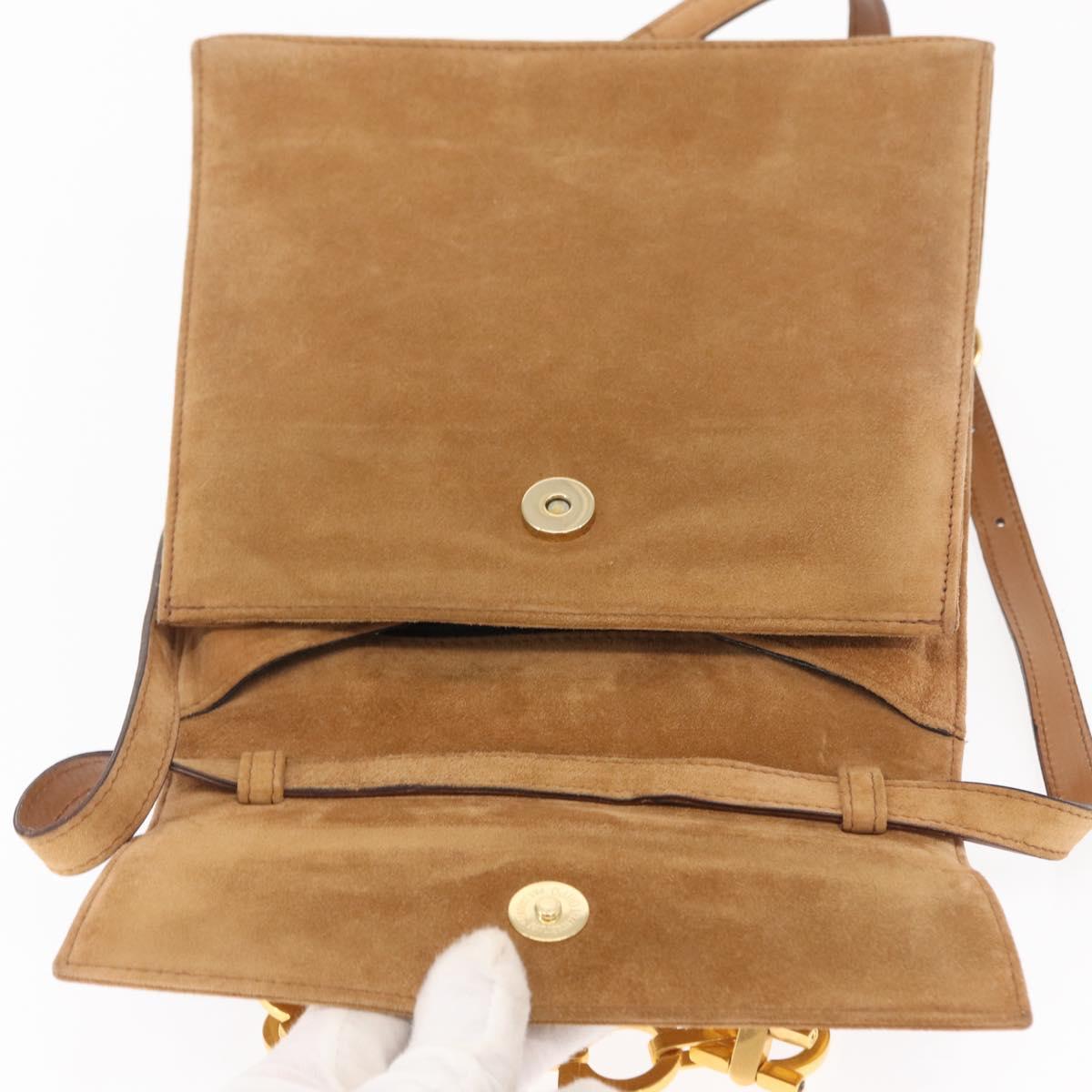 Salvatore Ferragamo Gancini Hand Bag Suede 2way Beige Gold Auth 157544