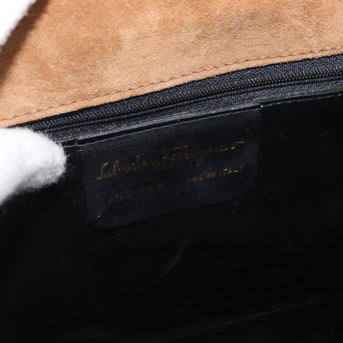 Salvatore Ferragamo Gancini Hand Bag Suede 2way Beige Gold Auth 157544