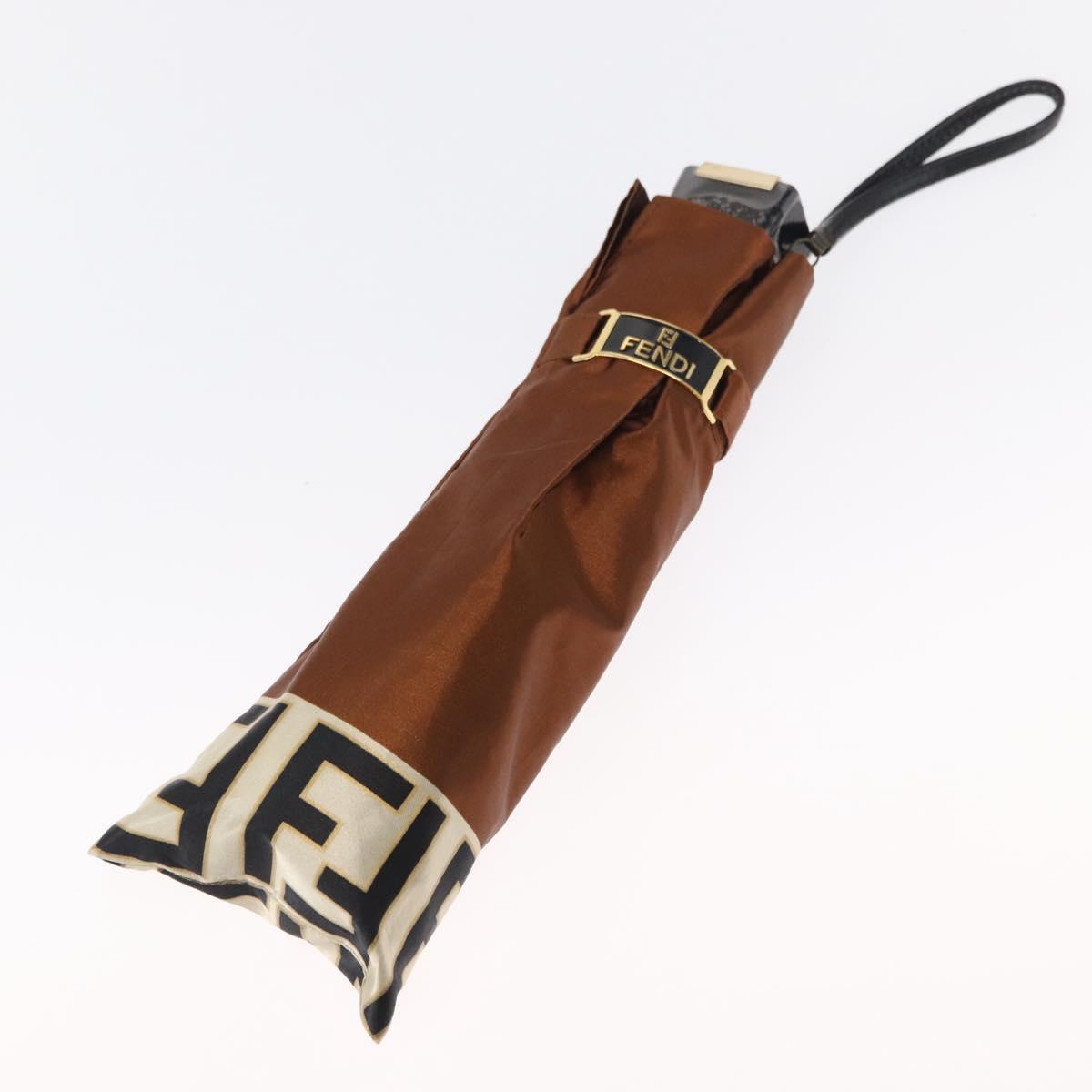 FENDI Zucca Canvas Umbrella Nylon Brown Black Auth 157545V