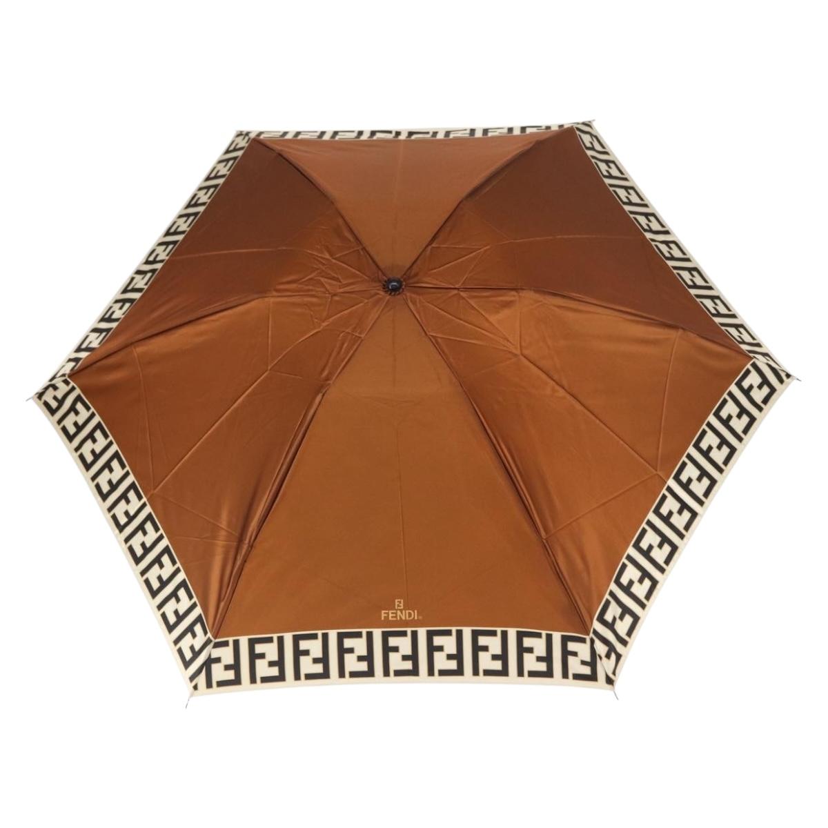 FENDI Zucca Canvas Umbrella Nylon Brown Black Auth 157545V
