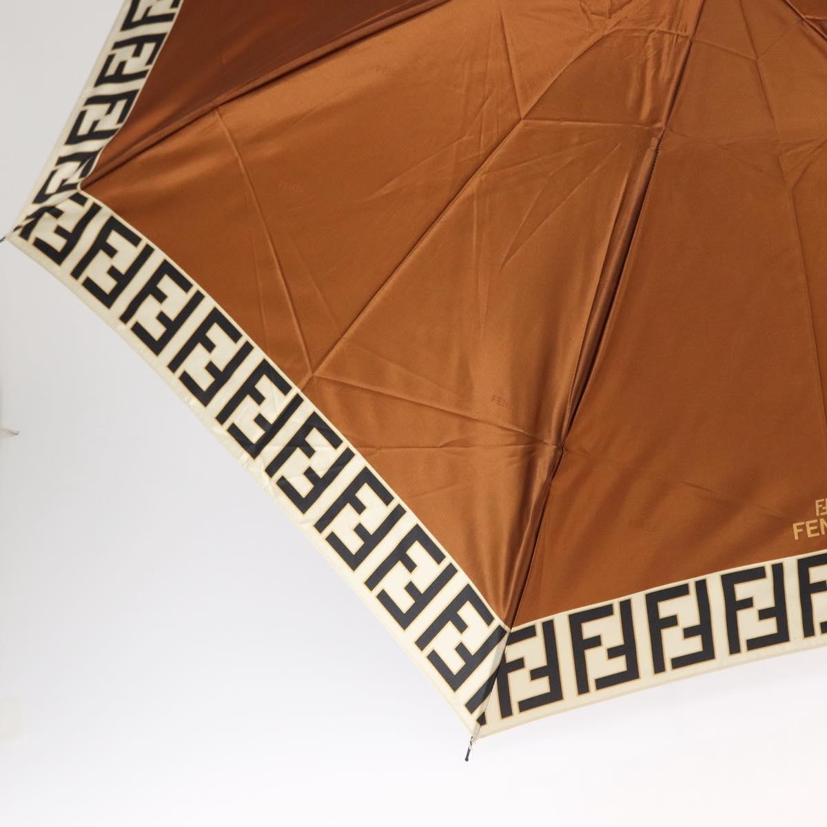FENDI Zucca Canvas Umbrella Nylon Brown Black Auth 157545V