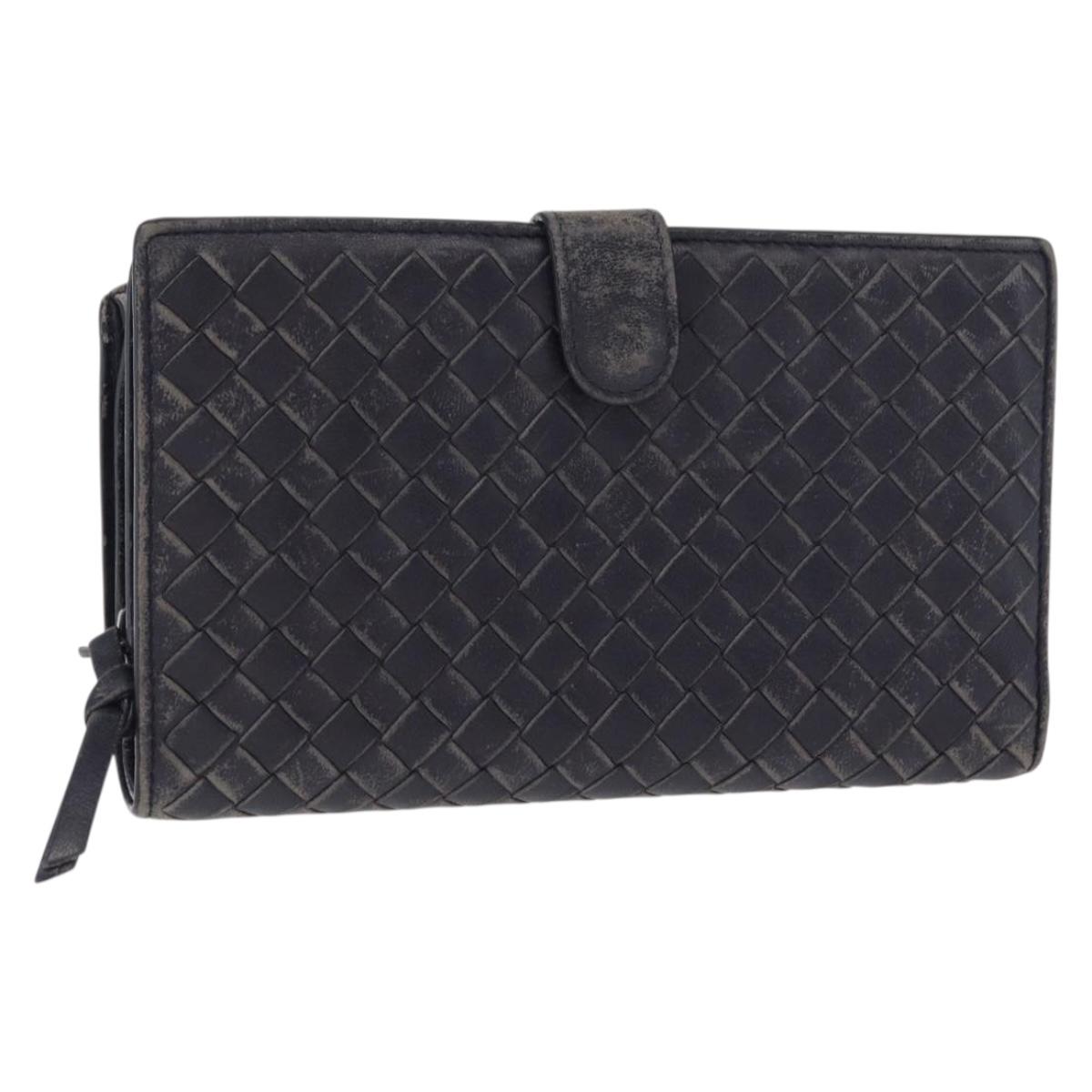 BOTTEGA VENETA INTRECCIATO Long Wallet Leather Black Auth 157551