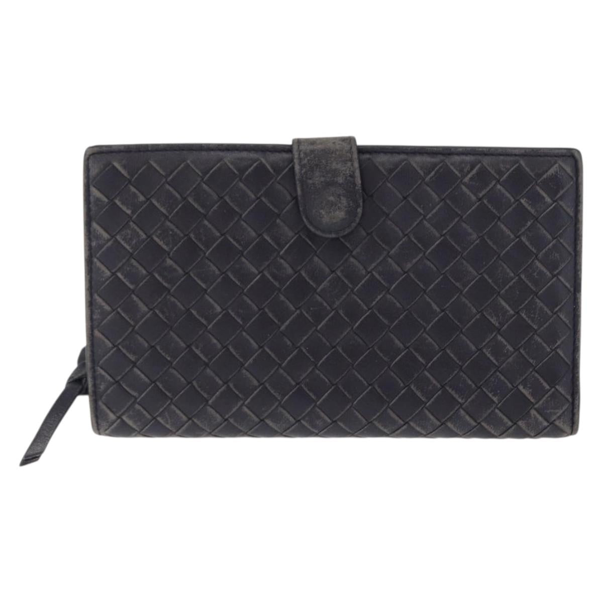 BOTTEGA VENETA INTRECCIATO Long Wallet Leather Black Auth 157551