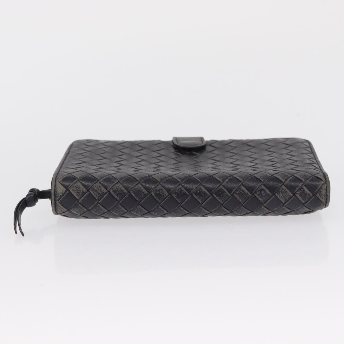 BOTTEGA VENETA INTRECCIATO Long Wallet Leather Black Auth 157551