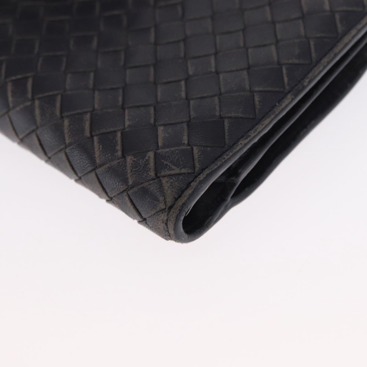 BOTTEGA VENETA INTRECCIATO Long Wallet Leather Black Auth 157551