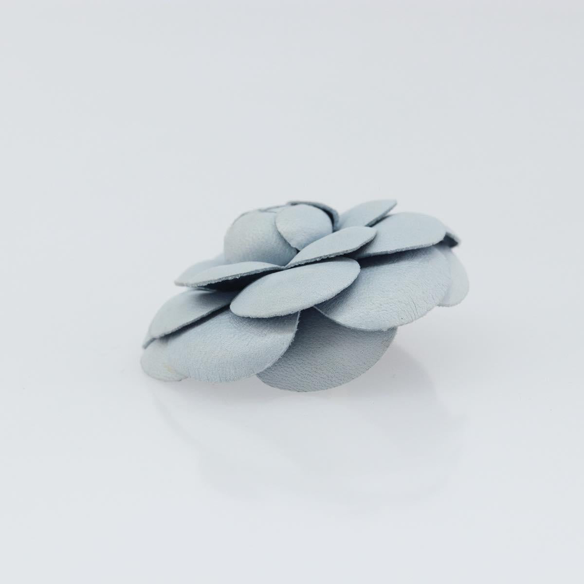 CHANEL Brooch Leather Light Blue CC Auth 157558V