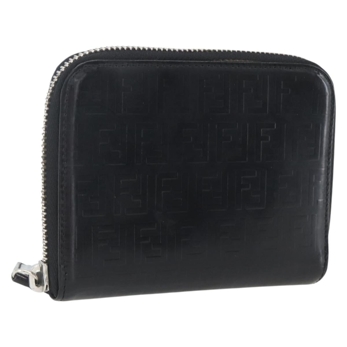 FENDI Wallet Leather Black Silver Auth 157559
