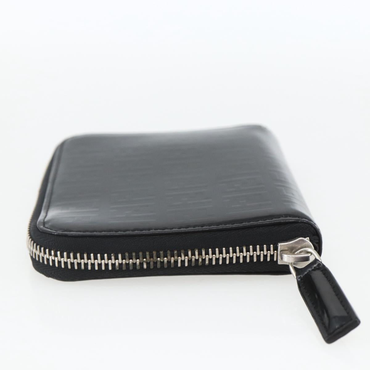 FENDI Wallet Leather Black Silver Auth 157559