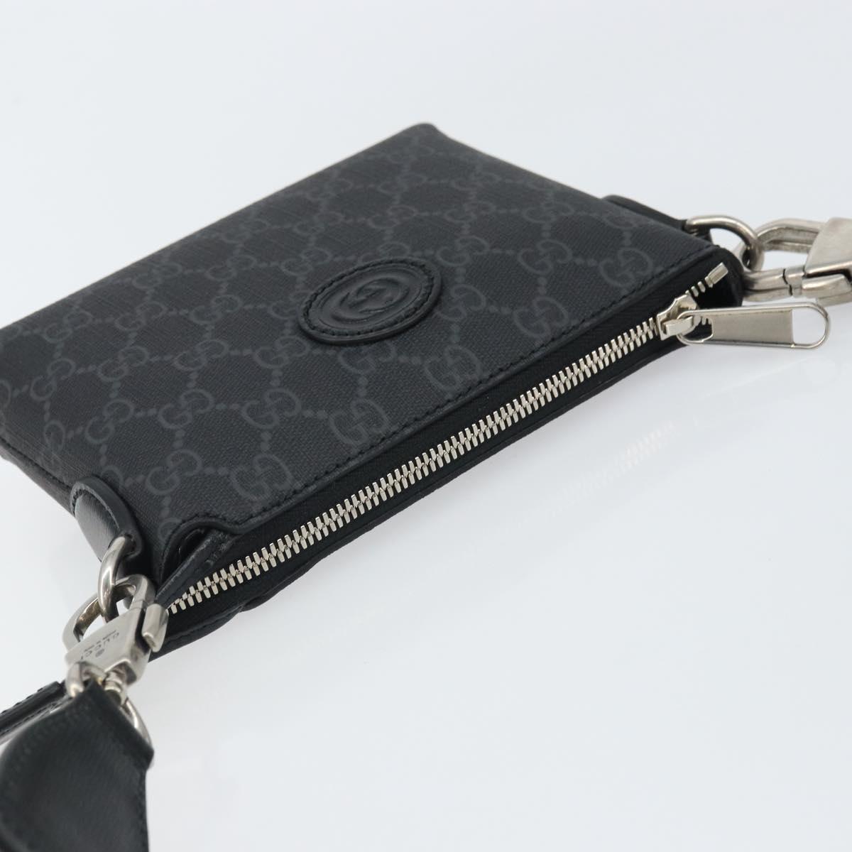 GUCCI GG Supreme Shoulder Bag PVC Black Silver Auth 157567SAV