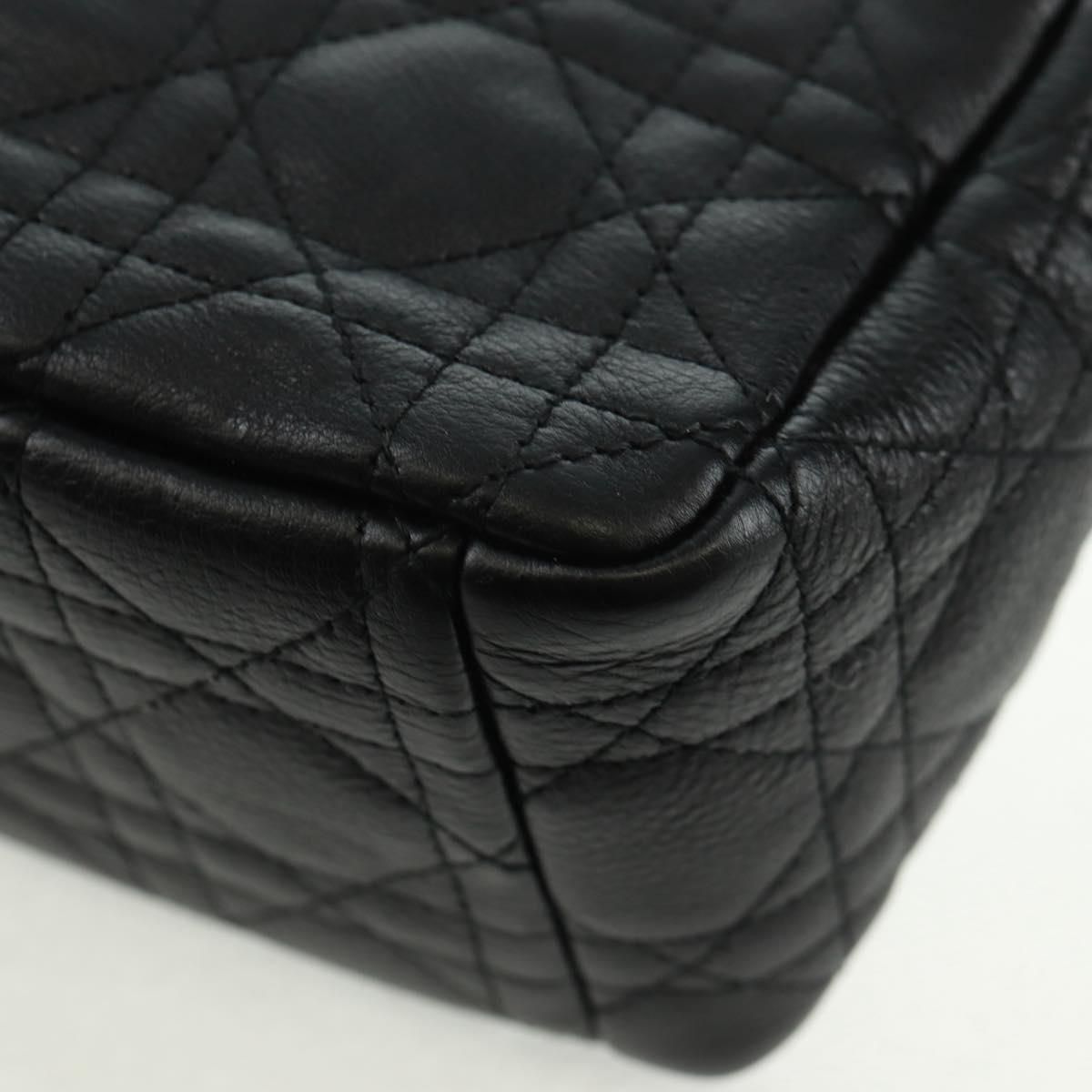 Christian Dior Caro Medium Cannage Bag Calf Skin Black Gold Auth 157570SM