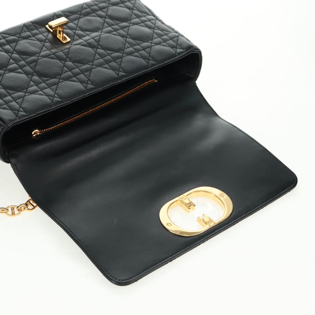 Christian Dior Caro Medium Cannage Bag Calf Skin Black Gold Auth 157570SM