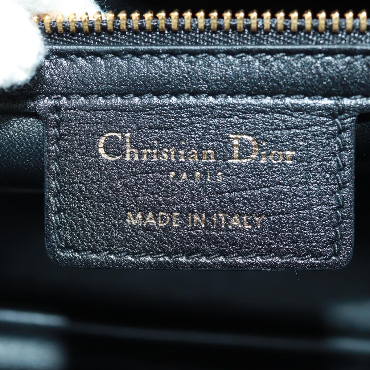 Christian Dior Caro Medium Cannage Bag Calf Skin Black Gold Auth 157570SM