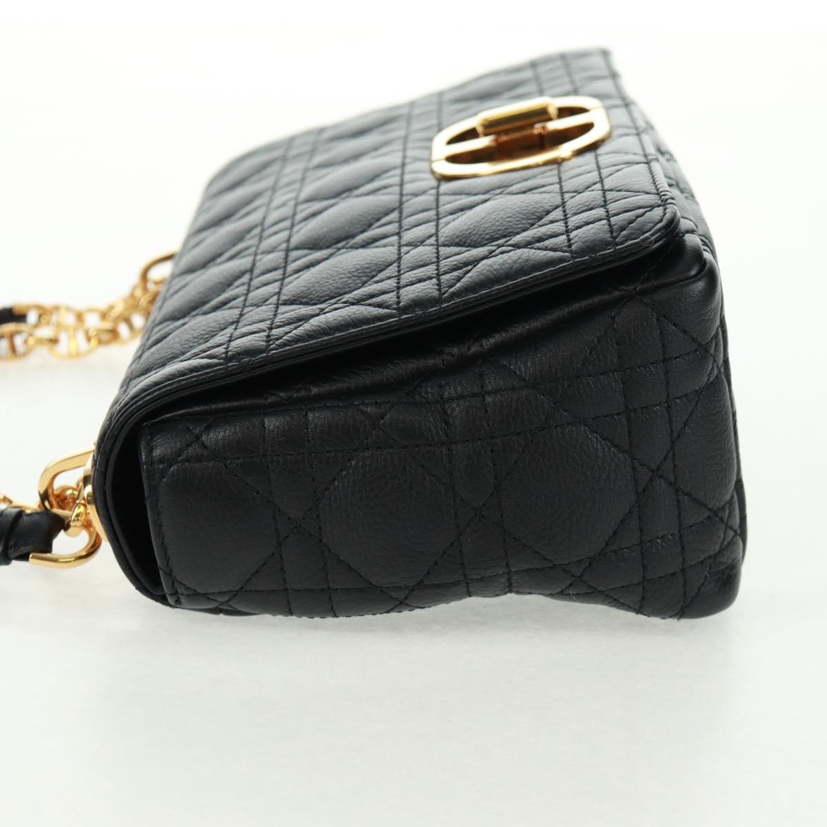 Christian Dior Caro Medium Cannage Bag Calf Skin Black Gold Auth 157570SM