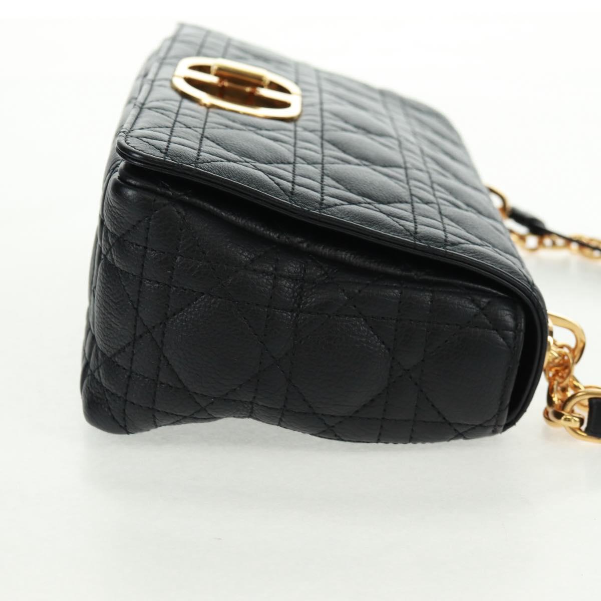 Christian Dior Caro Medium Cannage Bag Calf Skin Black Gold Auth 157570SM