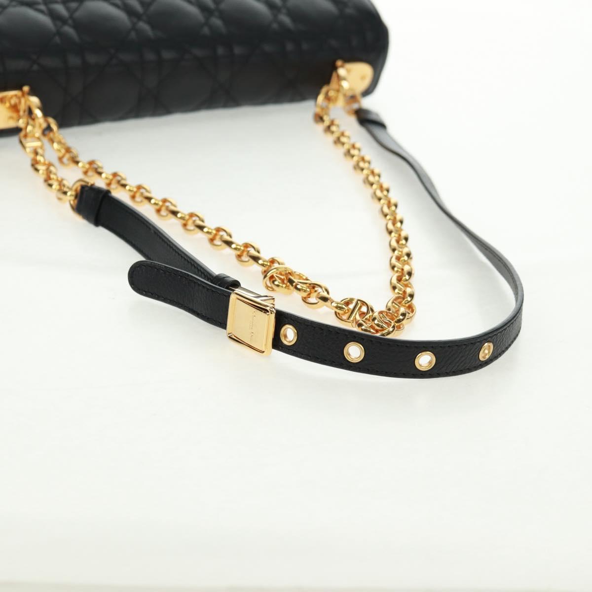 Christian Dior Caro Medium Cannage Bag Calf Skin Black Gold Auth 157570SM