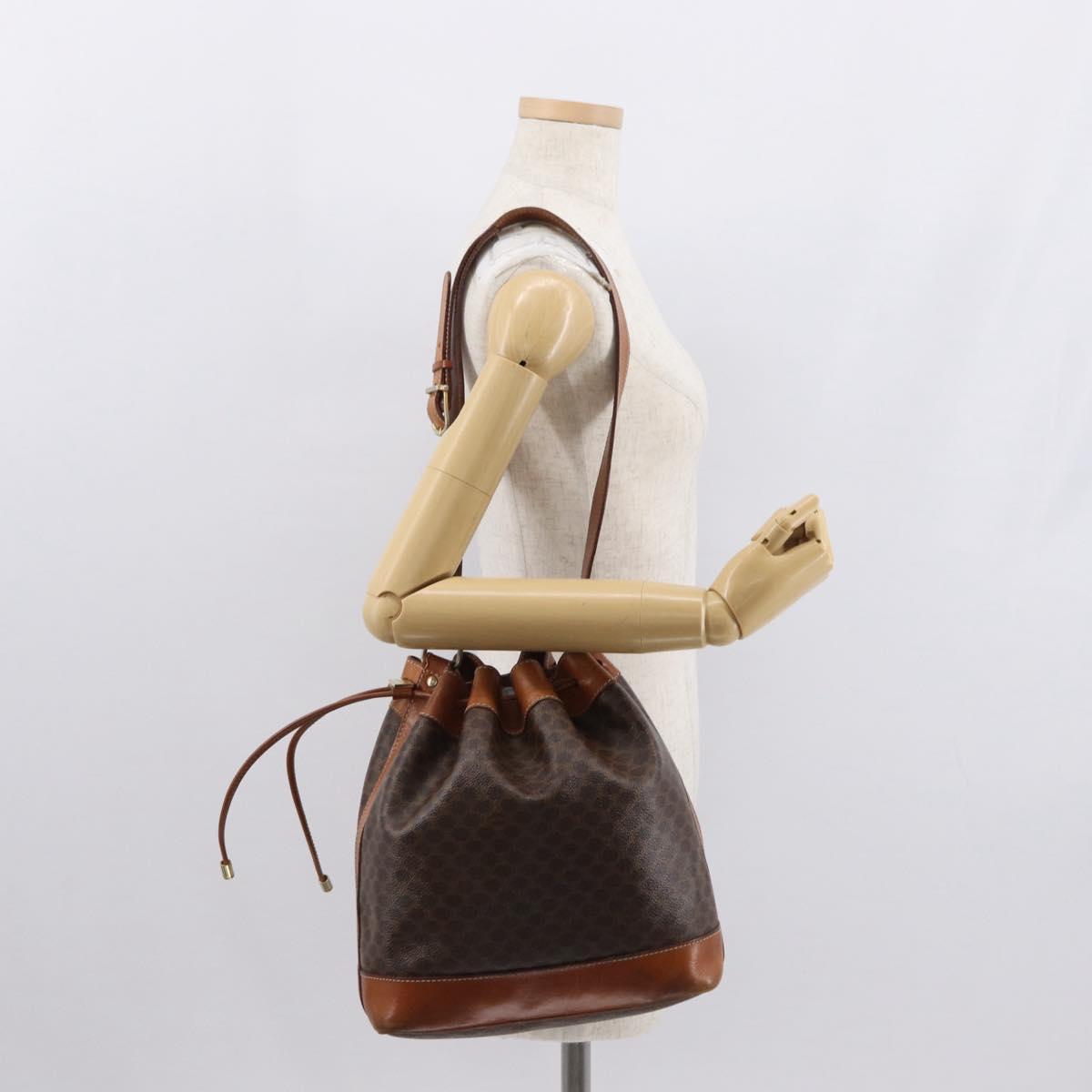 CELINE Macadam Canvas Shoulder Bag PVC Leather Brown Gold Auth 157577