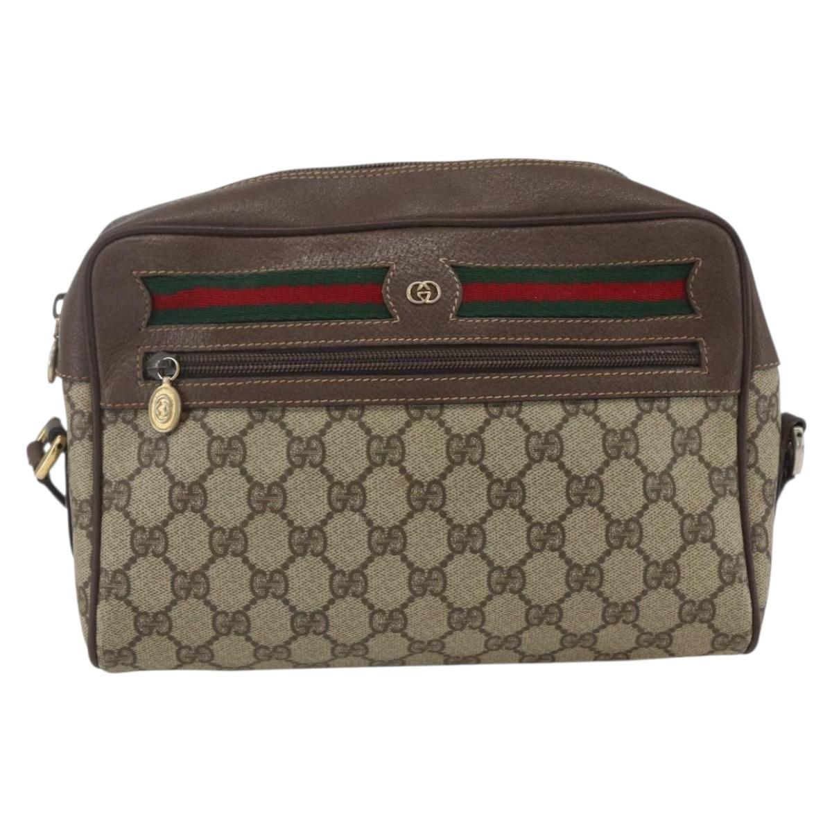 GUCCI GG Supreme Web Sherry Line Bag PVC Beige Gold 001 56 6472 Auth 157580