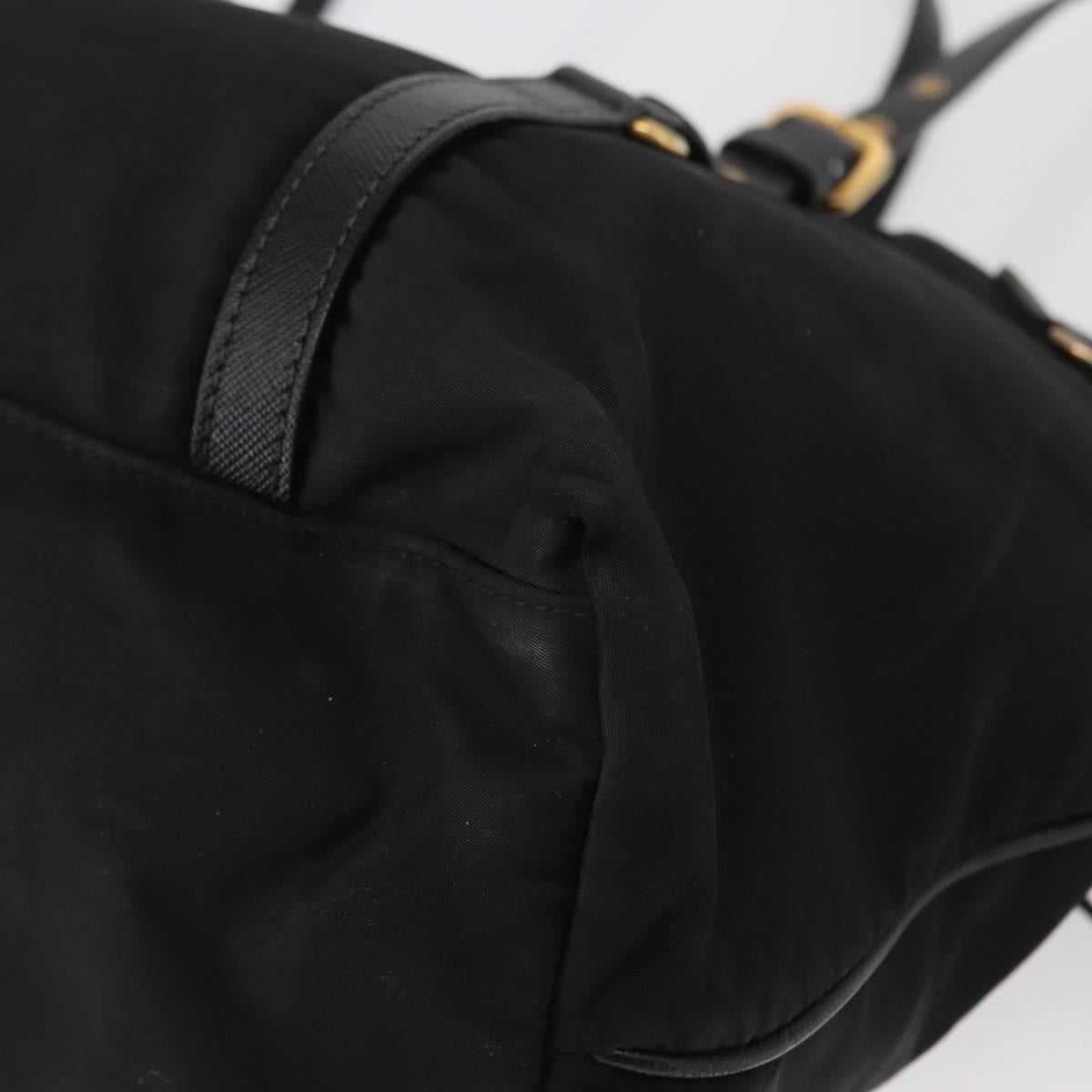 PRADA Tote Bag Nylon Black Gold Auth 157581