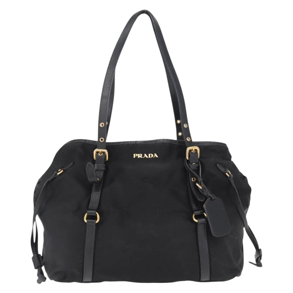 PRADA Tote Bag Nylon Black Gold Auth 157581
