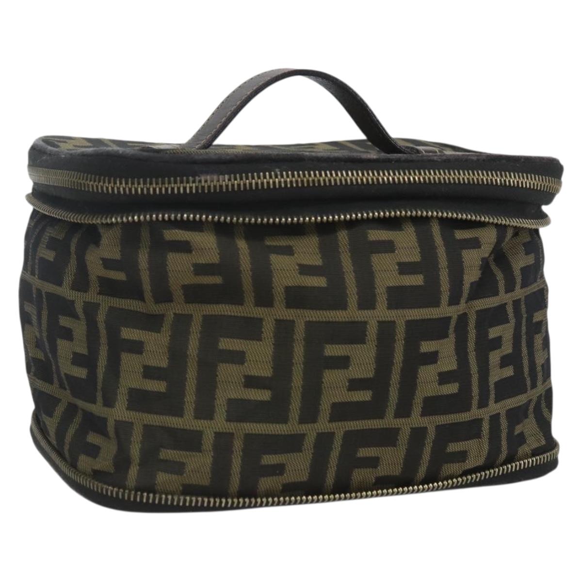FENDI Zucca Canvas Vanity Pouch Black Brown Auth 157583